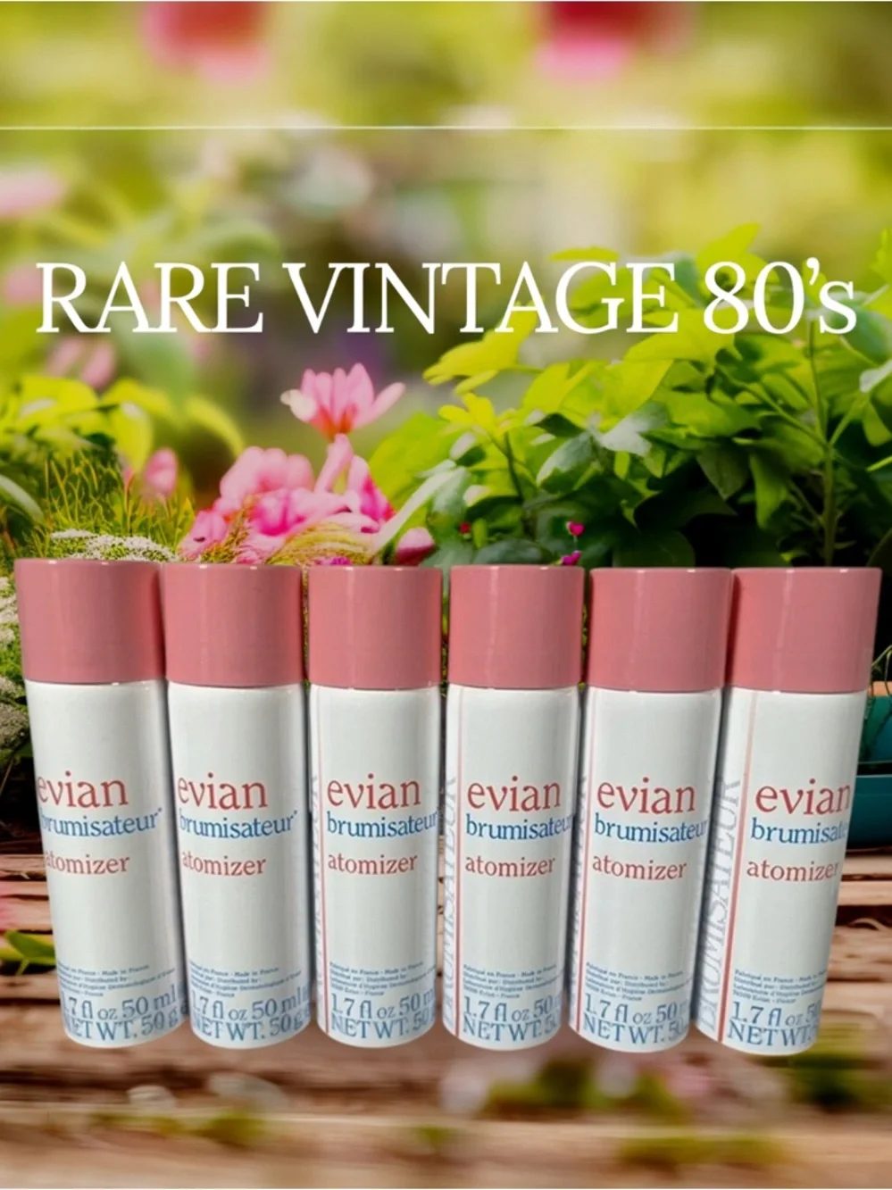 RARE VINTAGE 1980s Evian Brumisateur Atomizer Spray White Pink NEW 6 Pc Set